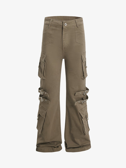 Cotton Blend Cargo Pants with Belted Straps and Multiple Pockets for Men and Women?