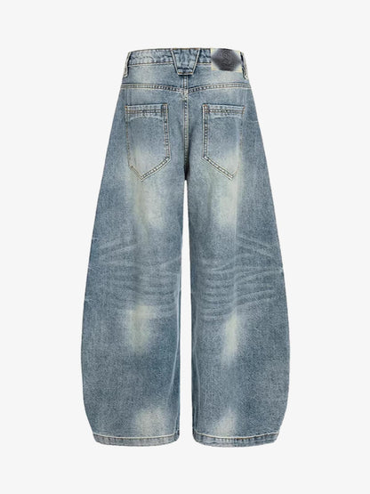 Wide-Leg High-Waisted Denim Pants with Asymmetric Wrap Design 