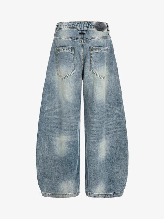 Wide-Leg High-Waisted Denim Pants with Asymmetric Wrap Design 