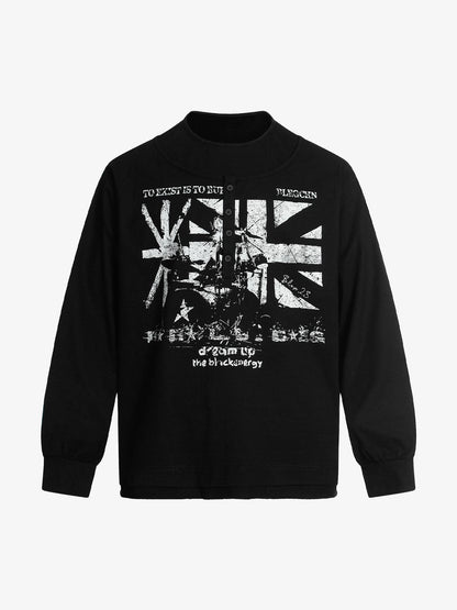 Double Collar Design Printed T-shirt 