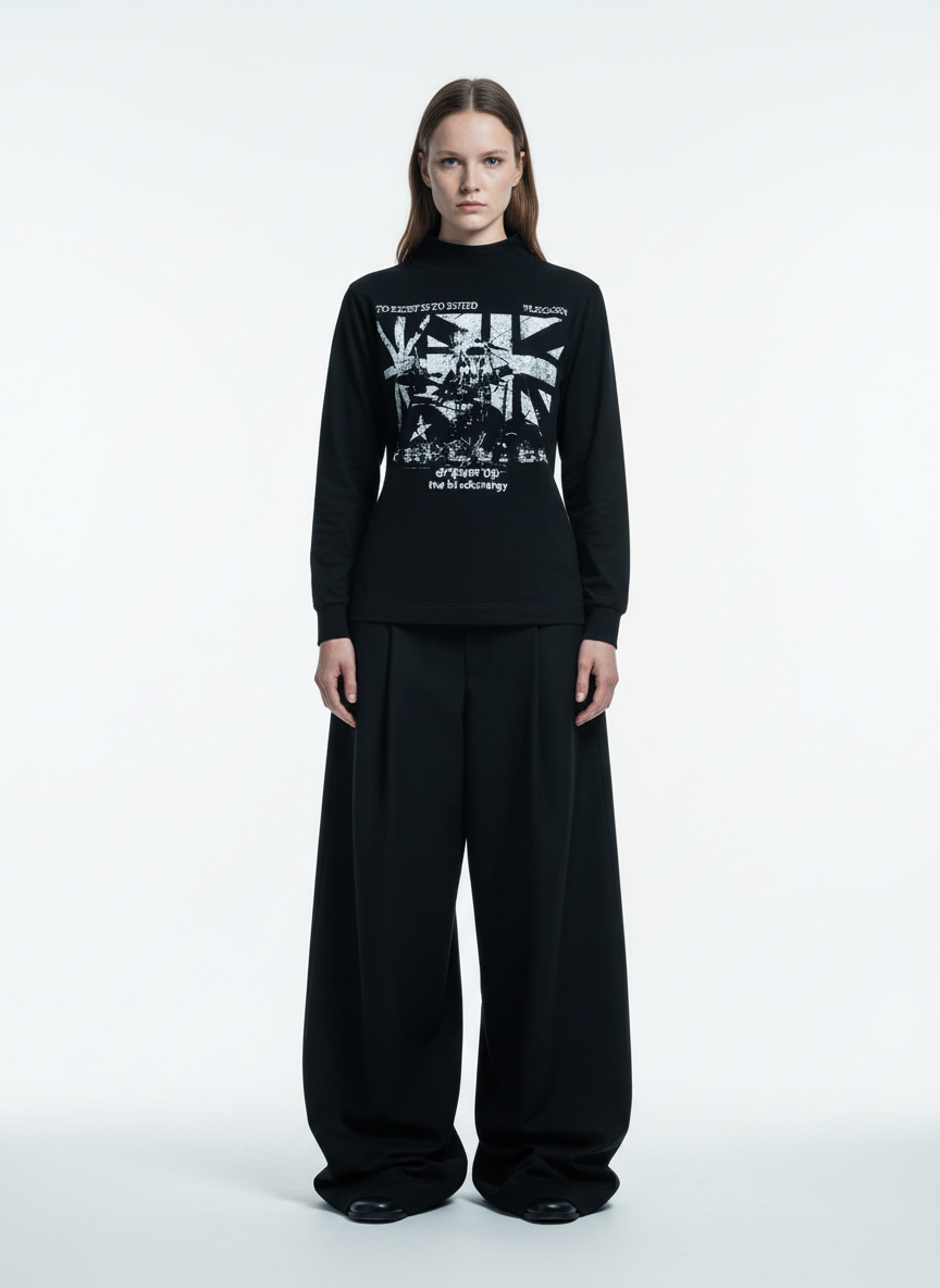 Double Collar Design Printed T-Shirt