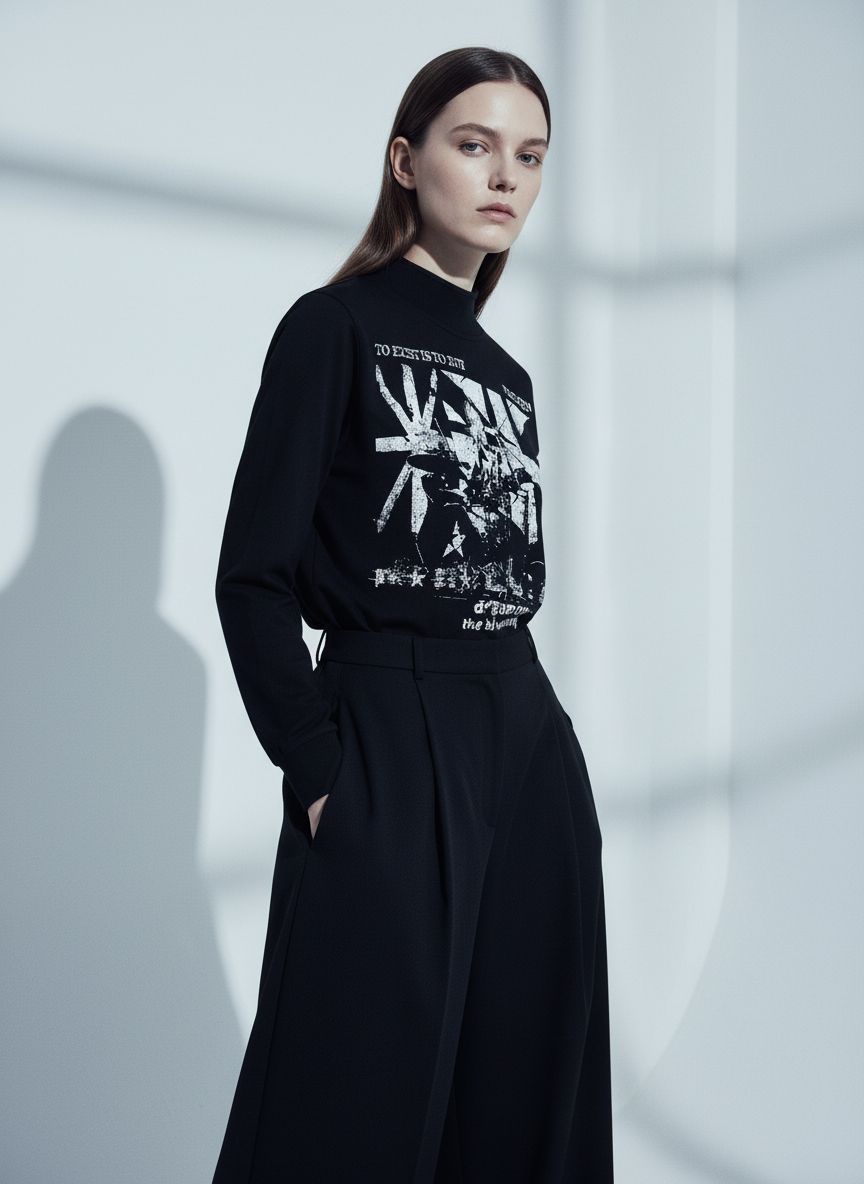 Double Collar Design Printed T-Shirt