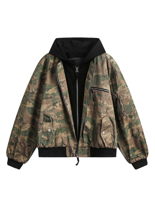 Camouflage Faux Two-Piece Hooded Jacket 
