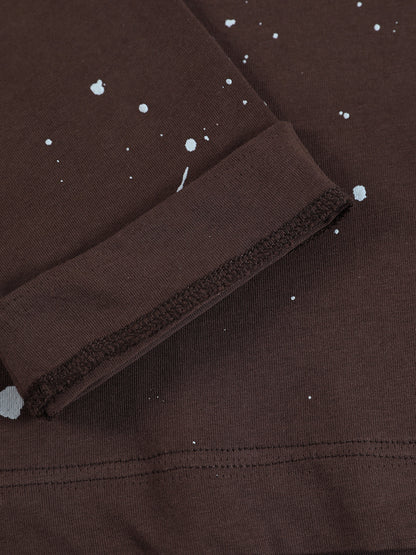 Cotton Washed Slim Fit Long-Sleeve T-Shirt with Splatter Graphic Print and Gothic 3D stereoscopic silicone printing Logo Design?