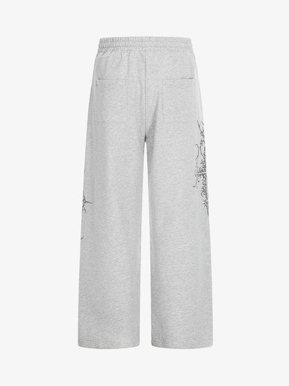 Embroidered Graphic Studded Hoodie and  Wide Leg Sweatpants Set