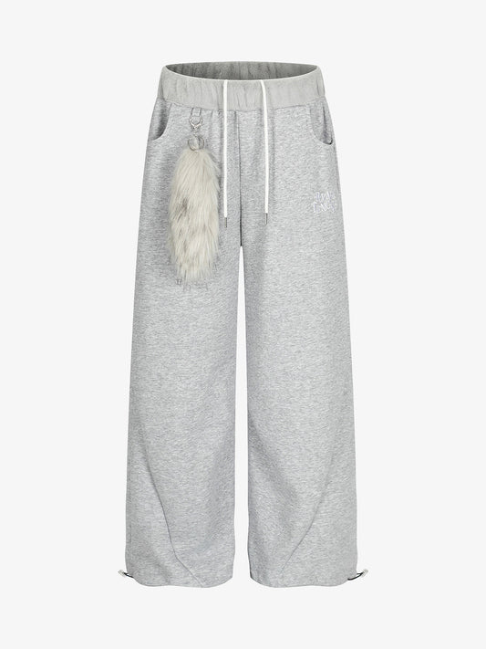 Stylish Wide-Leg Lounge Pants with Faux Fur Pom-Pom Detail 