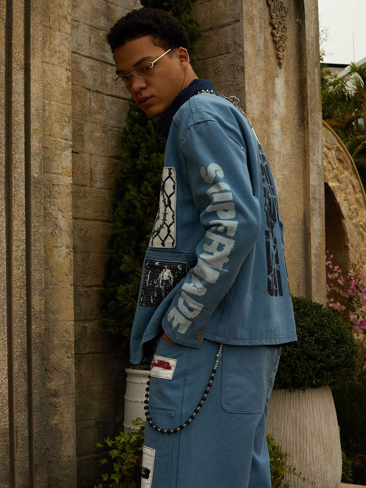 Supermade Multi-Element Appliqu¨¦ Patchwork Denim Suit?