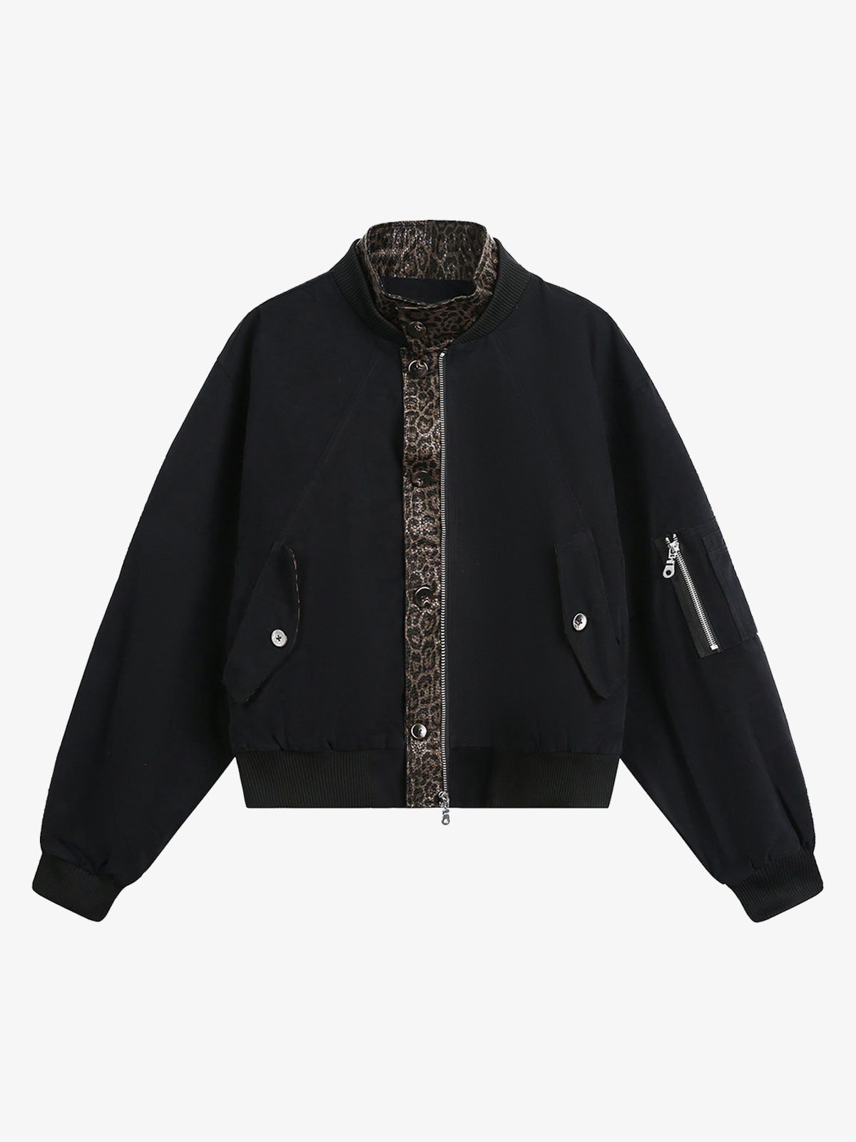 Retro Leopard PU Patchwork Faux Layered Jacket 