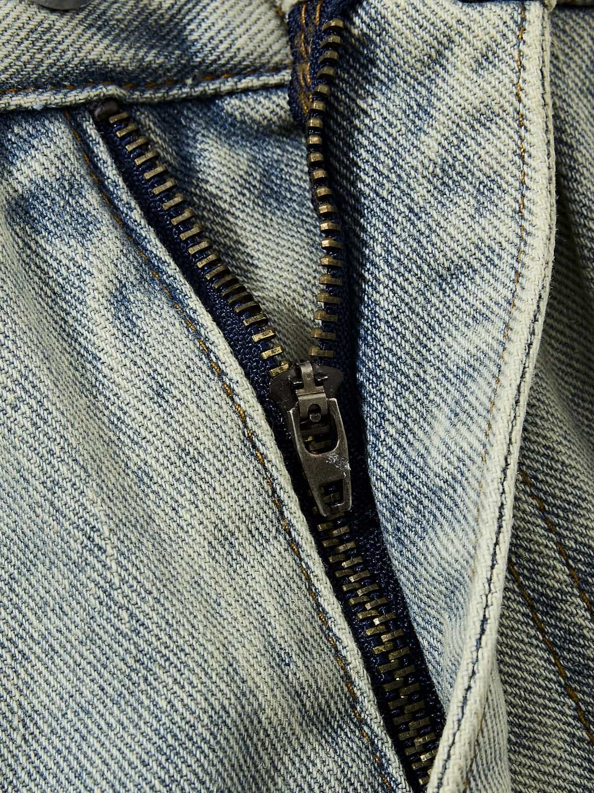 Denim Wide Leg Pants with Distressed Wash and Metal Studs?