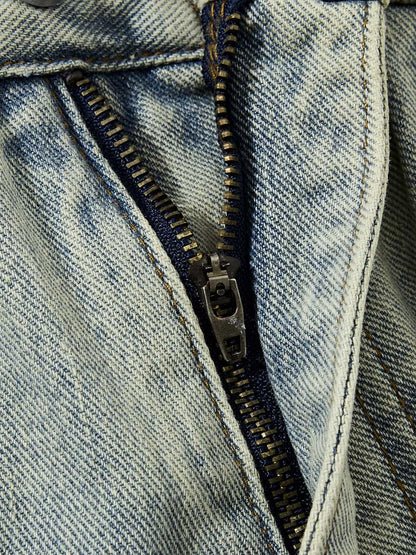 Denim Wide Leg Pants with Distressed Wash and Metal Studs?