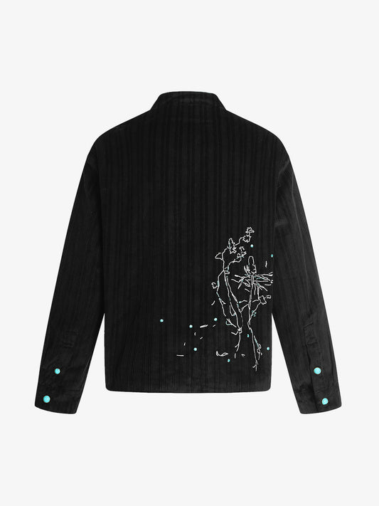Stylish Black Corduroy Jacket with Turquoise Buttons - Perfect for Casual and Formal Occasions 