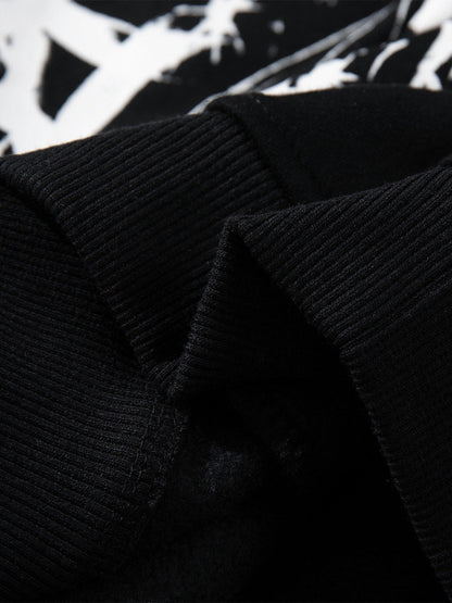 Street Washed Distressed Dark Skeletons Print Hoodie 