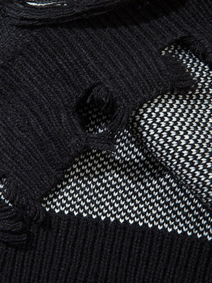 Retro Distressed Zipper Sweater 