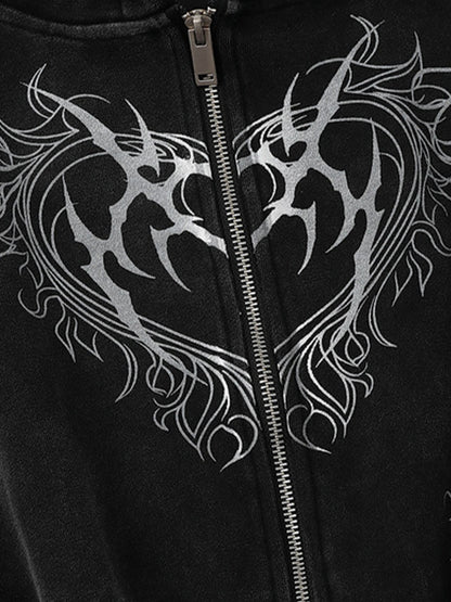 Dark Print Cardigan Cropped Hoodie