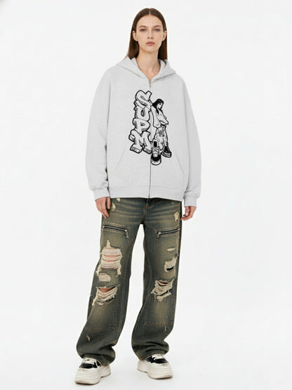 Thesupermade Double Zipper Cardigan Sweater European and American Street Girl Theme 