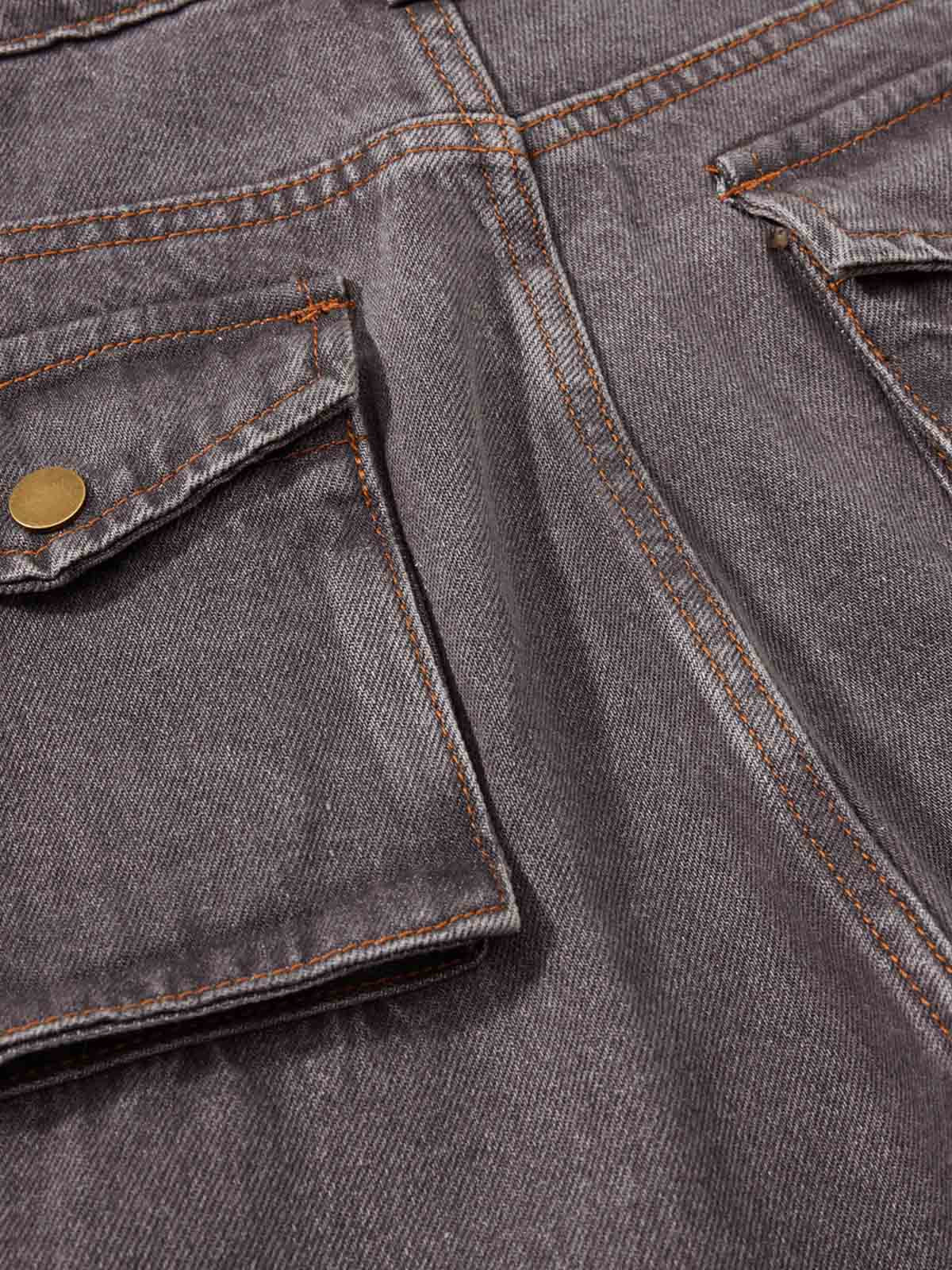 Retro Faded Multi-Pocket Flared Cargo Jeans 