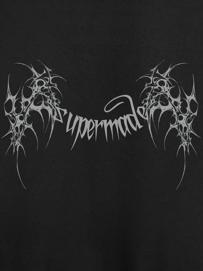 THE SUPERMADE Futuristic spiked pattern gothic style logo font design  Graphic Print Hoodie with Front Pocket 