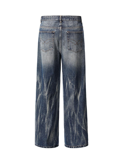 Tie Dyed Wrinkled Effect Straight Jeans 