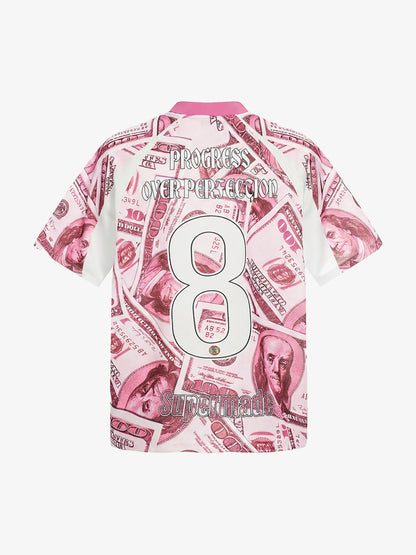 Cotton Blend Money Print V-Neck T-Shirt with Supermade Logo Design 