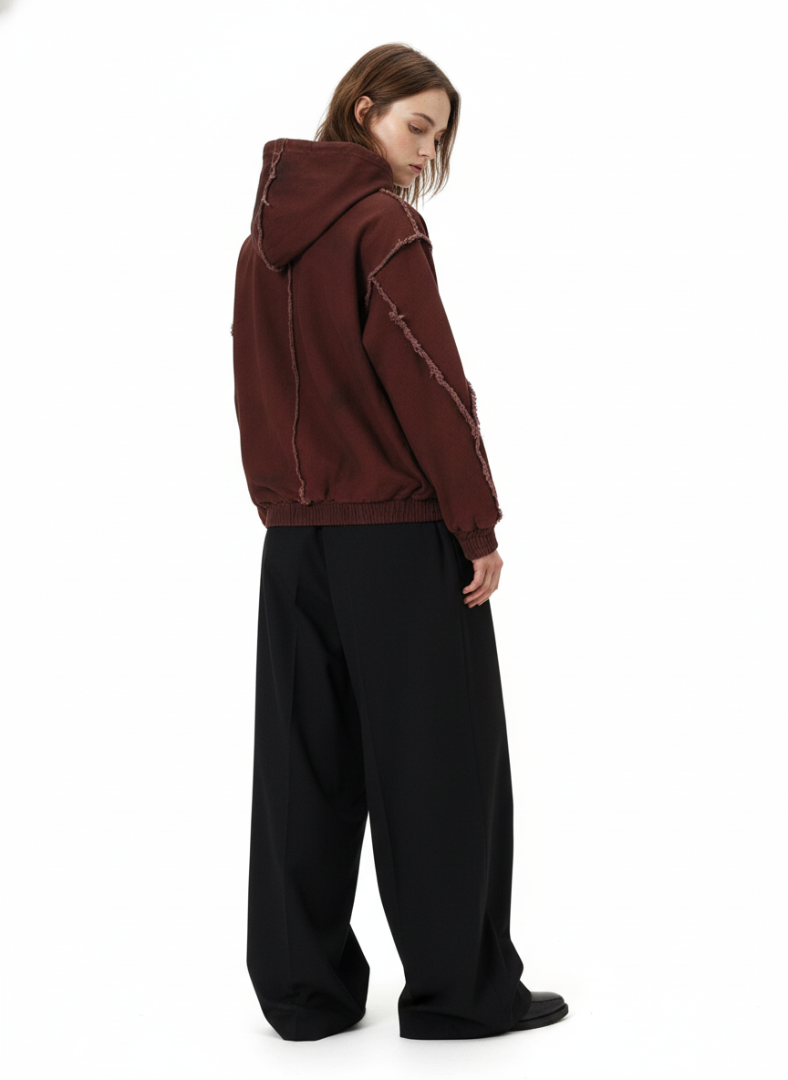 Thesupermade Washed Distressed Fur Hooded Jacket