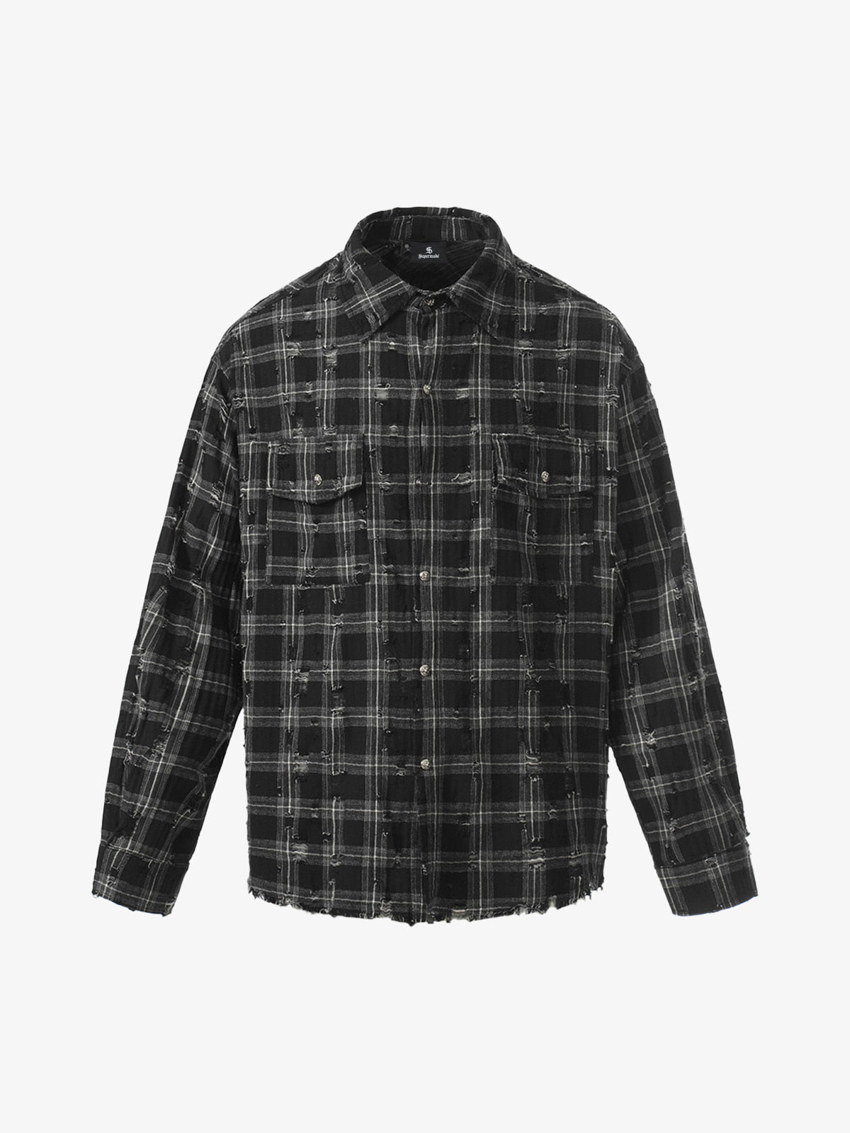 Ripped Plaid Cotton Long Sleeve Shirt for Men - Distressed Checkered Button-Up Casual overshirt?