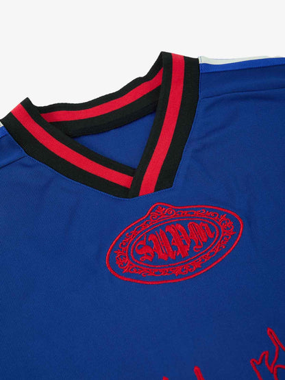 Supermade Color-Blocked V-Neck Embroidered Jersey Short-Sleeved?