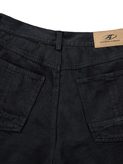 Distressed Ripped Black Denim Shorts 