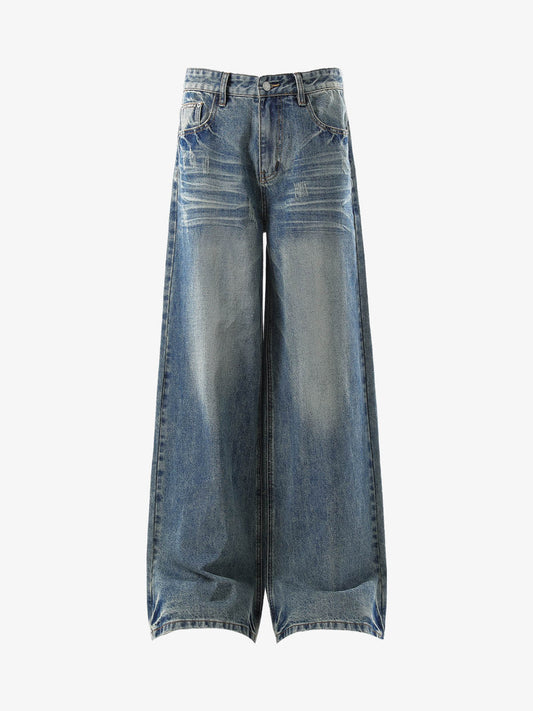 Street Washed Distressed Cat Whisker Jeans 