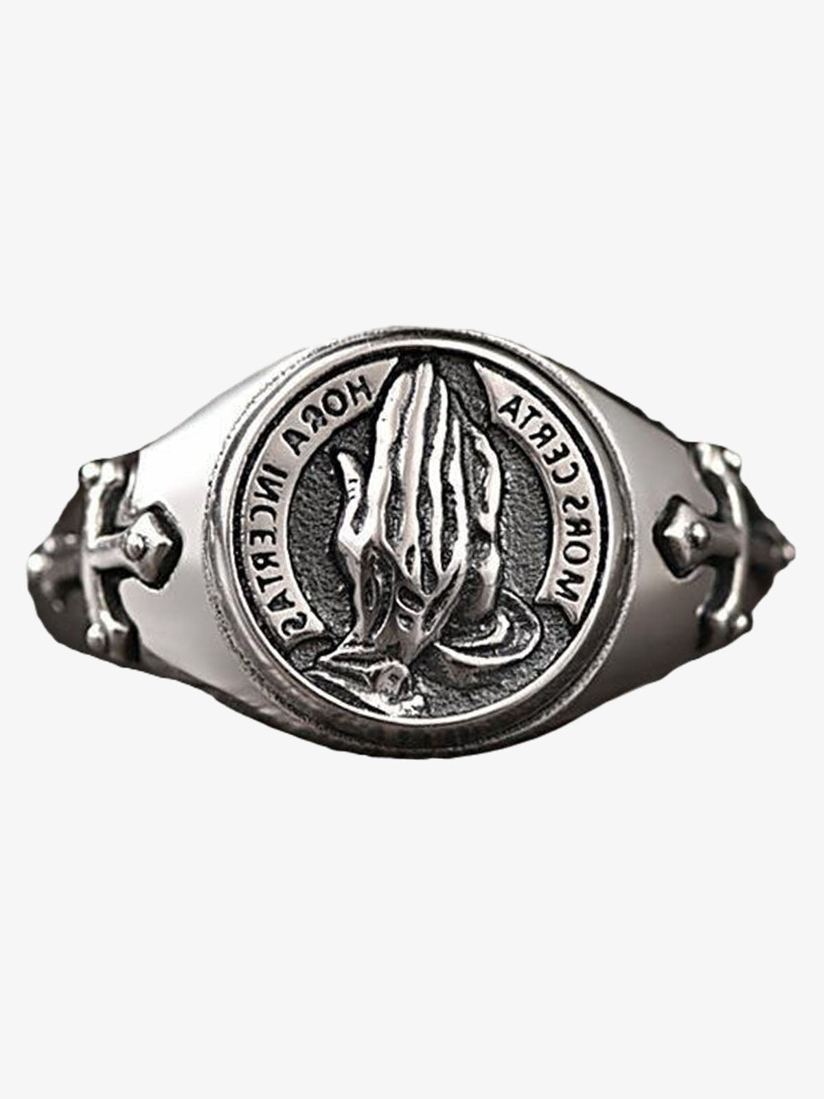 Antique Bronze Prayer Hands Cross Ring for Men Religious Symbol Statement Jewelry Fashion Accessory 