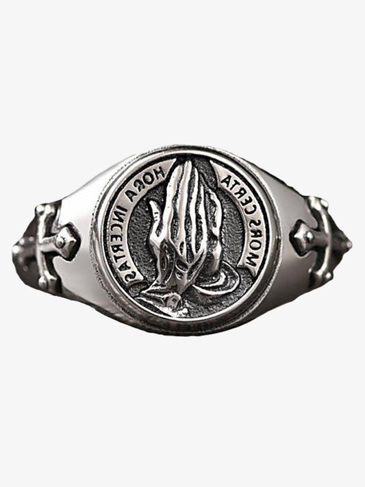 Antique Bronze Prayer Hands Cross Ring for Men Religious Symbol Statement Jewelry Fashion Accessory 