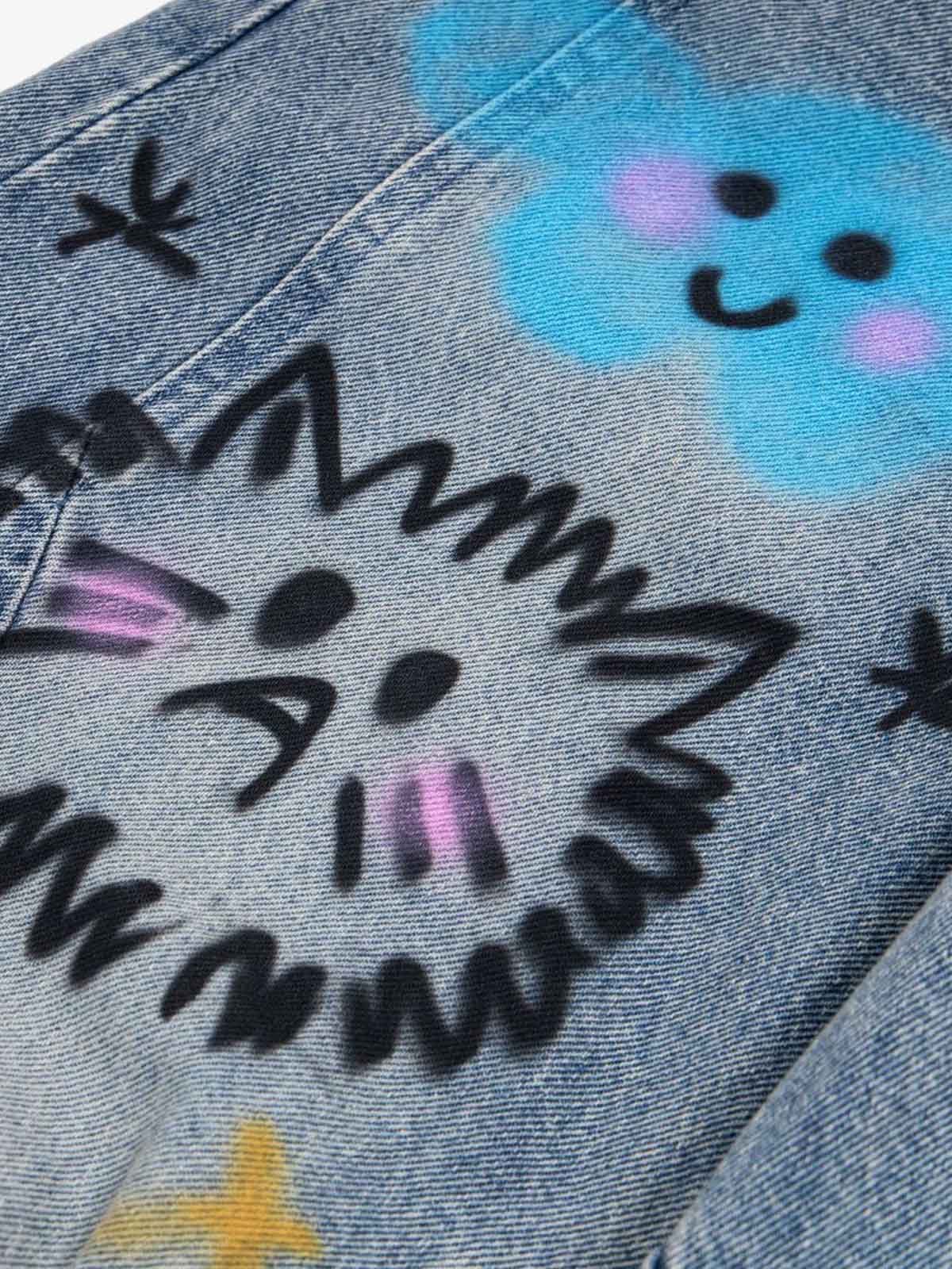 Hand-Painted Denim Jeans with Whimsical Designs for Women 