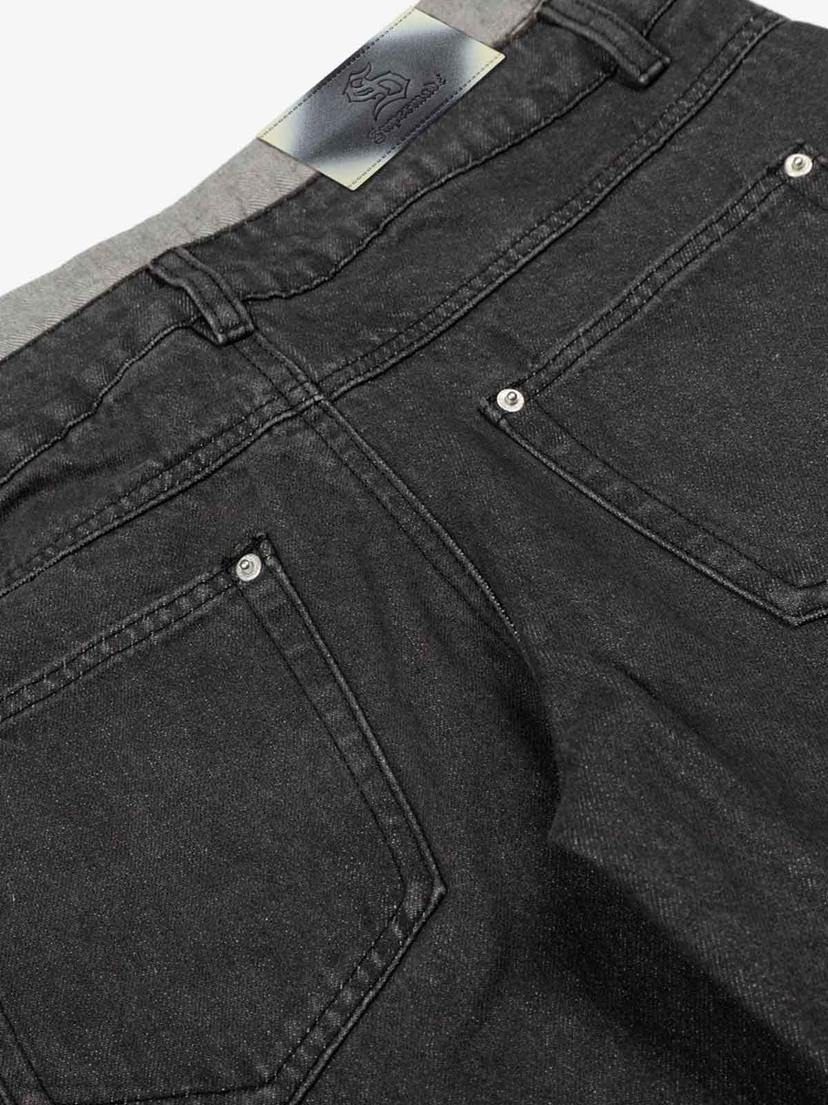 Vintage Washed Layered Waist Wide Leg Denim Jeans