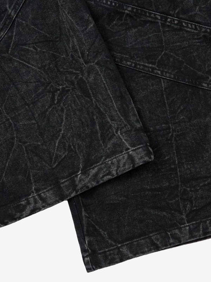 High-Waisted Wide-Leg Denim Pants with Unique Geometric Design 