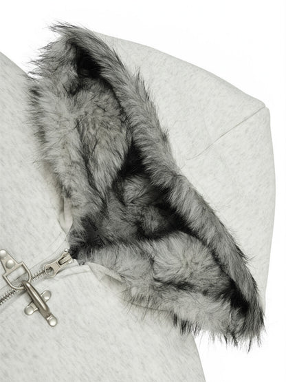 Stylish Graphic Hoodie with Faux Fur Trim for All-Season Wear 