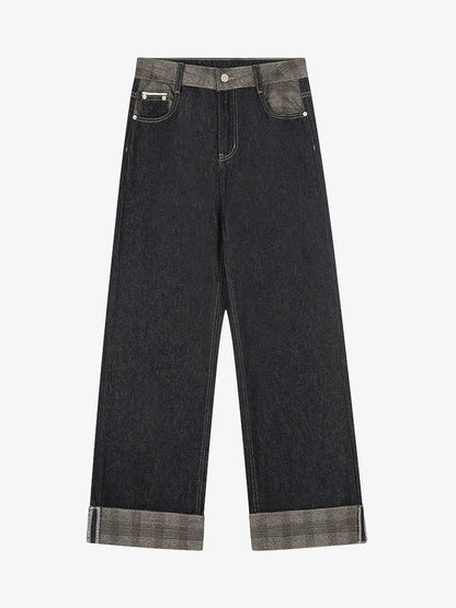 Stylish Wide-Leg Denim Trousers with Unique Cuff Design for Modern Fashionistas 