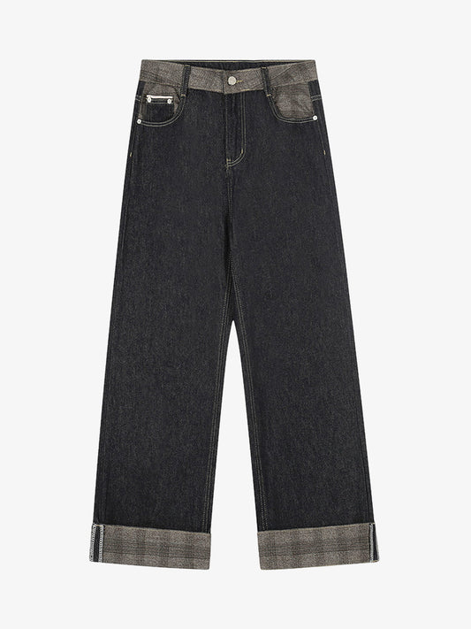 Stylish Wide-Leg Denim Trousers with Unique Cuff Design for Modern Fashionistas 