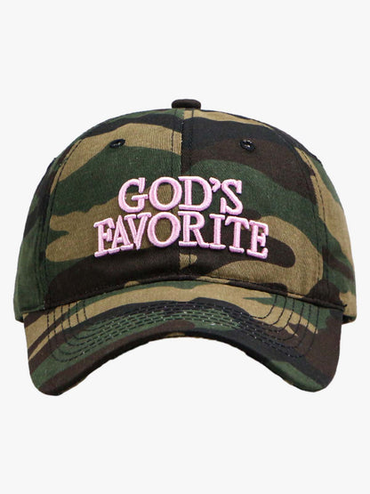 Cotton Blend Pink Camouflage Baseball Cap with "God's Favorite" Embroidery 