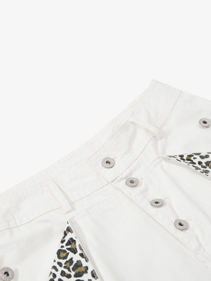 Vintage Patchwork Leopard Pocket Wide Leg Cargo Pants