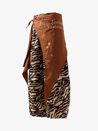 Retro Zebra Print Asymmetric Draped Patchwork Barrel Pants 