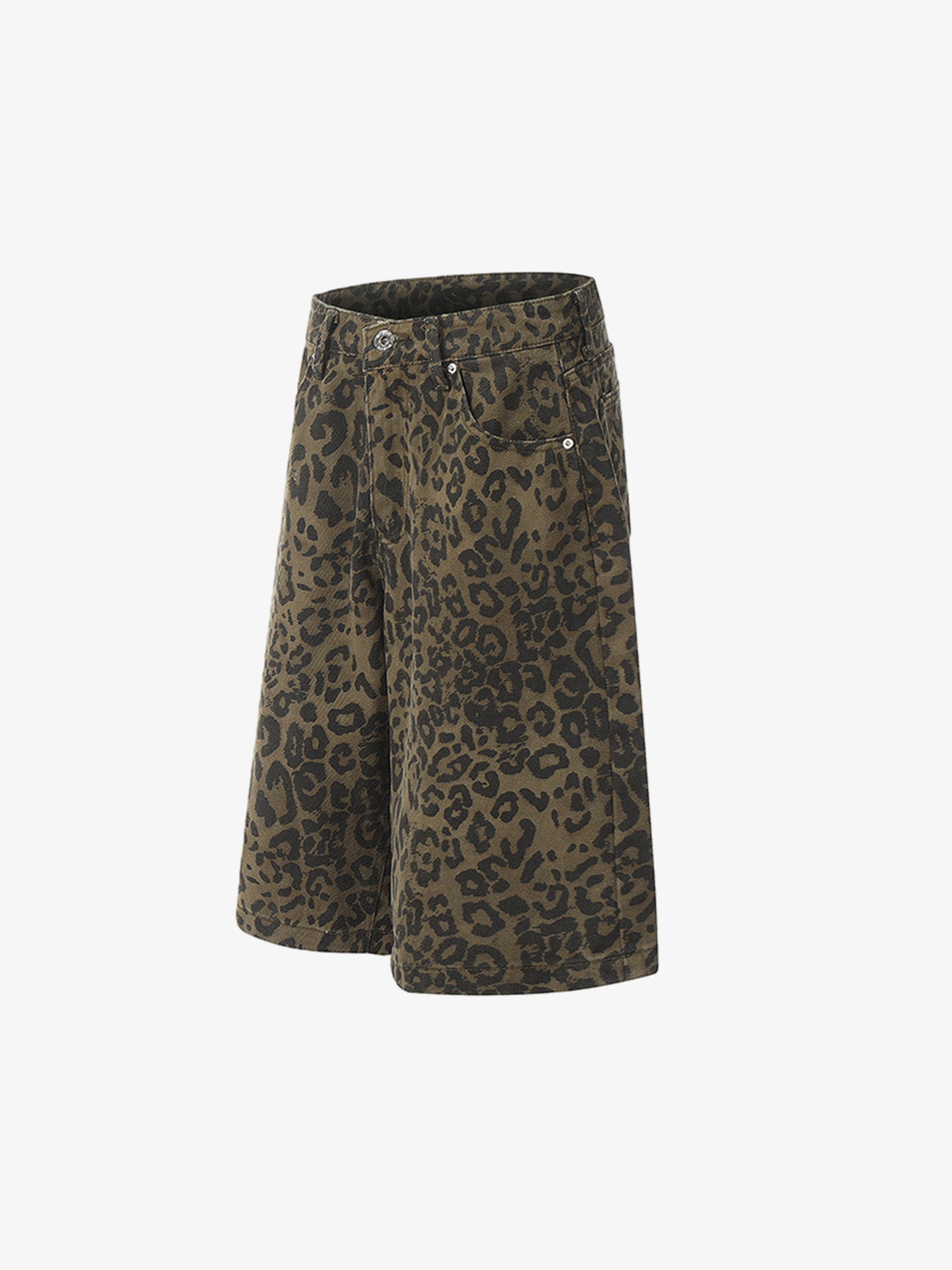 Cotton Leopard Print High-Waisted Wide-Leg Shorts for Women 
