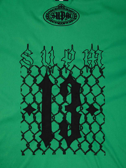 Supermade Color-Blocked V-Neck Embroidered Jersey Short-Sleeved?