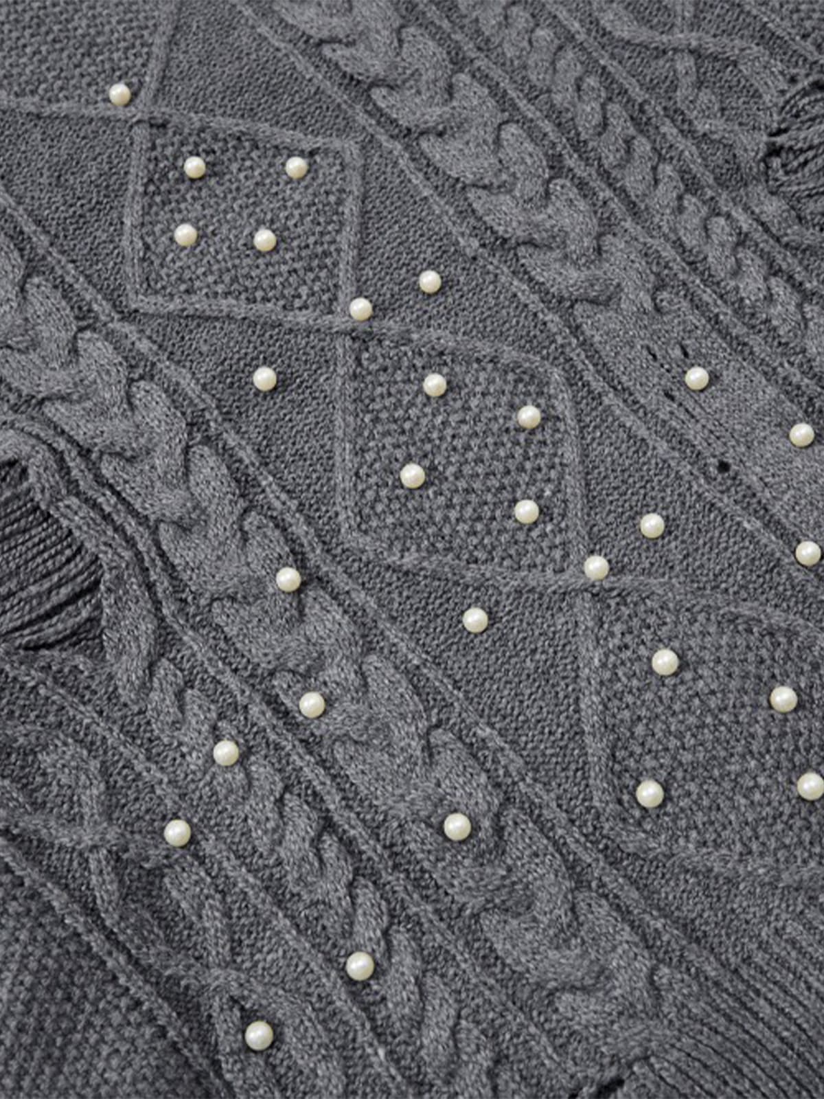 Retro Beaded Crochet Distressed Knit Cardigan 