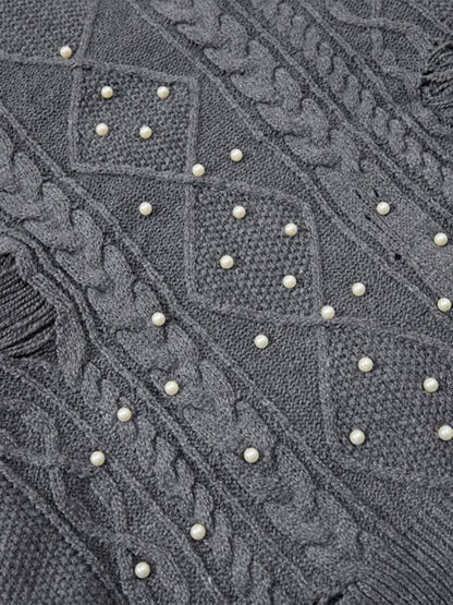 Retro Beaded Crochet Distressed Knit Cardigan 