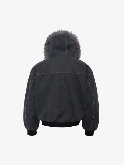 Winter Bomber Jacket with Detachable Faux Fur Hood - Perfect for Cold Weather 
