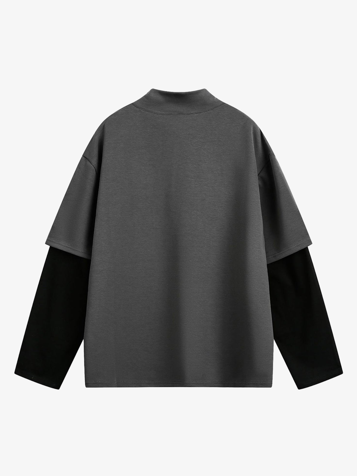Performance Stretch Knit Long Sleeve T-Shirt with Mock Neck and Contrast Sleeves 