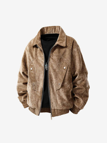 Stylish Velvet Bomber Jacket with Leather Collar for Men 