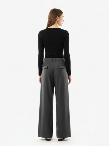 Pleated Drape Bootcut Suit Pants