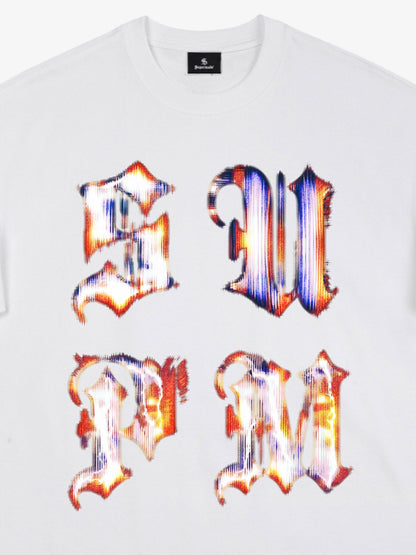 Cotton Logo Letter Design Short-Sleeve T-Shirt - Features Retro Digital Glitch Letter Print, Unisex?