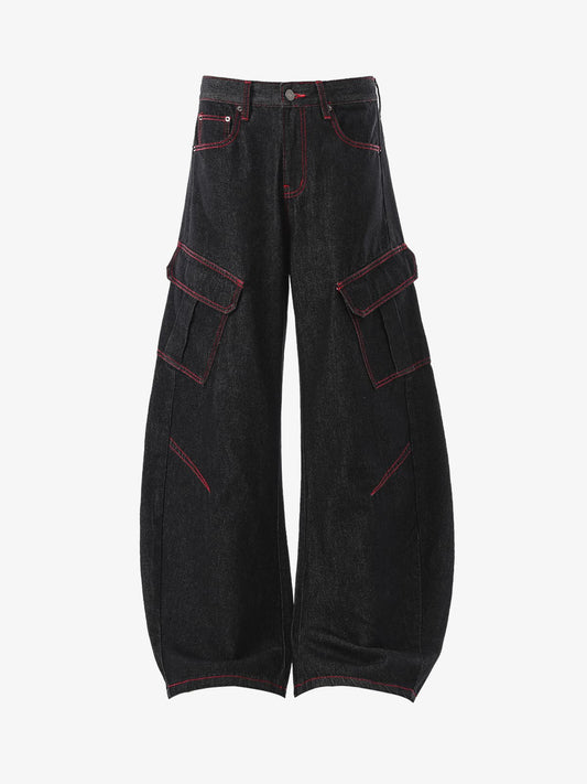 High-Waisted Wide-Leg Cargo Pants with Unique Pocket Design 