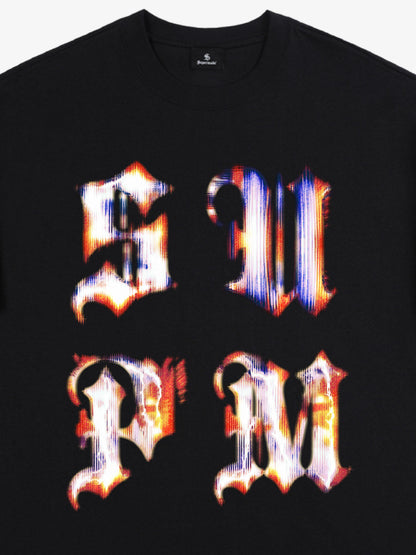 Cotton Logo Letter Design Short-Sleeve T-Shirt - Features Retro Digital Glitch Letter Print, Unisex?